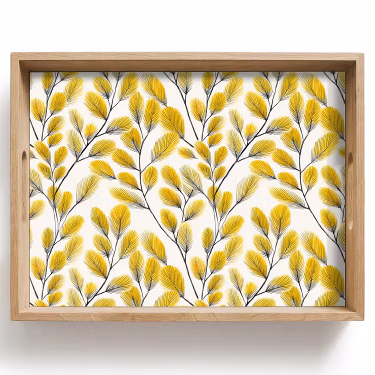 Dienblad - Bladeren - Botanisch - Elegant - Geel - Zwart — 1