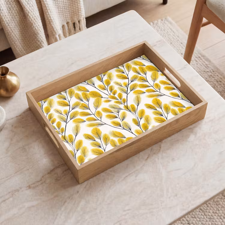 Dienblad - Bladeren - Botanisch - Elegant - Geel - Zwart — 2