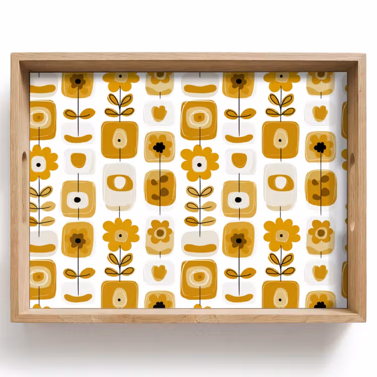 Dienblad - Retro - Abstract - Bloemen - Okergeel — 1