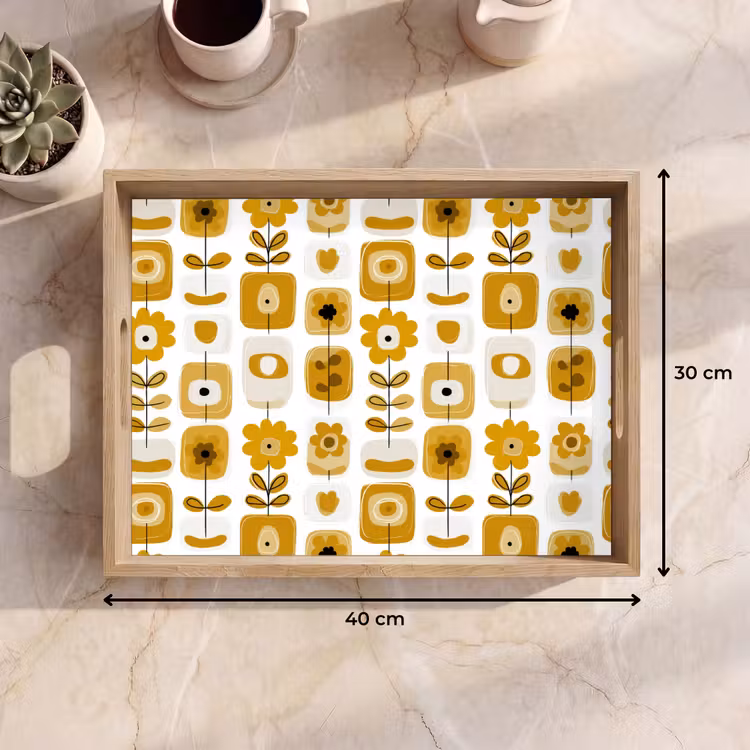 Dienblad - Retro - Abstract - Bloemen - Okergeel — 7