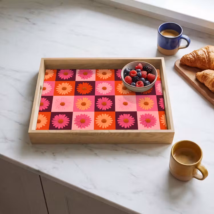 Dienblad - Madeliefjes - Dambord - Retro - Roze - Oranje — 3
