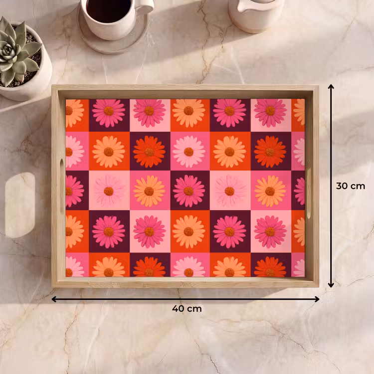 Dienblad - Madeliefjes - Dambord - Retro - Roze - Oranje — 7
