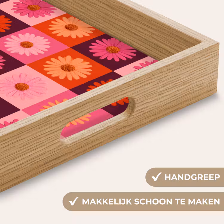 Dienblad - Madeliefjes - Dambord - Retro - Roze - Oranje — 8