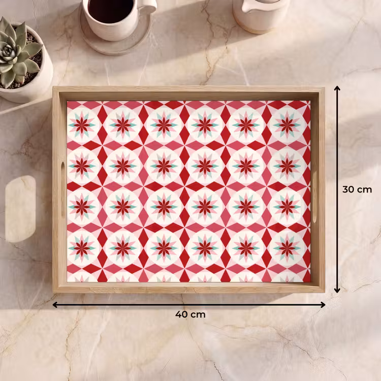 Dienblad - Tegelpatroon - Sterren - Retro - Roze - Mintgroen — 7