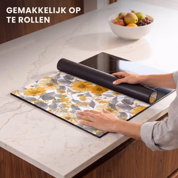 Inductie beschermer - Bloemen - Botanisch - Elegant - Okergeel - Grijs — 7