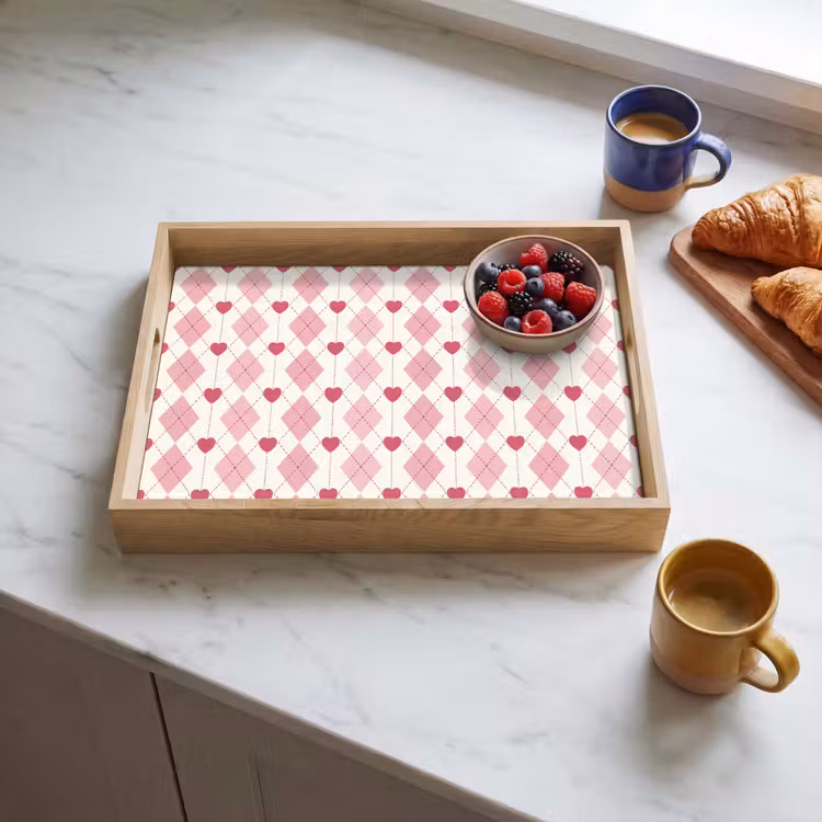Dienblad - Ruiten - Klassiek - Roze - Wit — 3