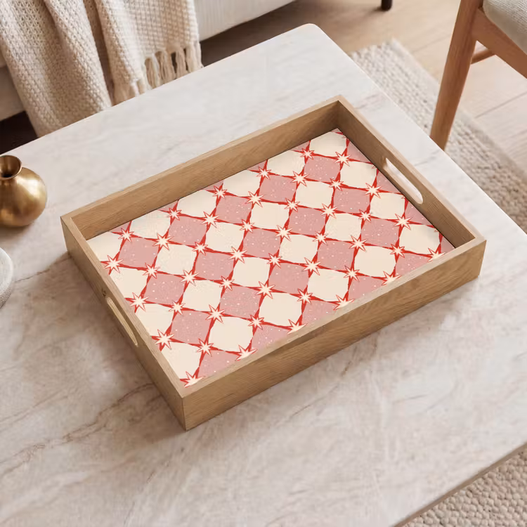 Dienblad - Ruiten - Sterren - Vintage - Oudroze - Rood — 2