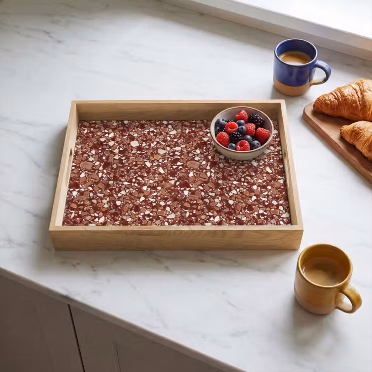 Dienblad - Terrazzo - Patroon - Steentextuur - Roodbruin — 3