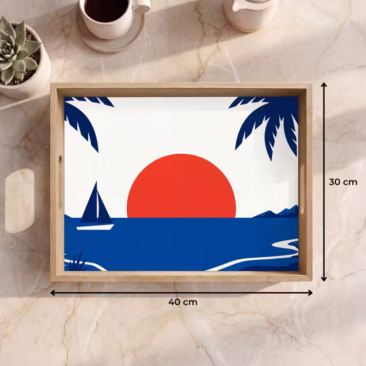 Dienblad - Zonsondergang - Zee - Palmboom - Tropisch - Modern — 7