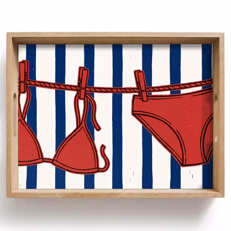 Dienblad - Badkleding - Waslijn - Zomer - Illustratie - Rood — 1