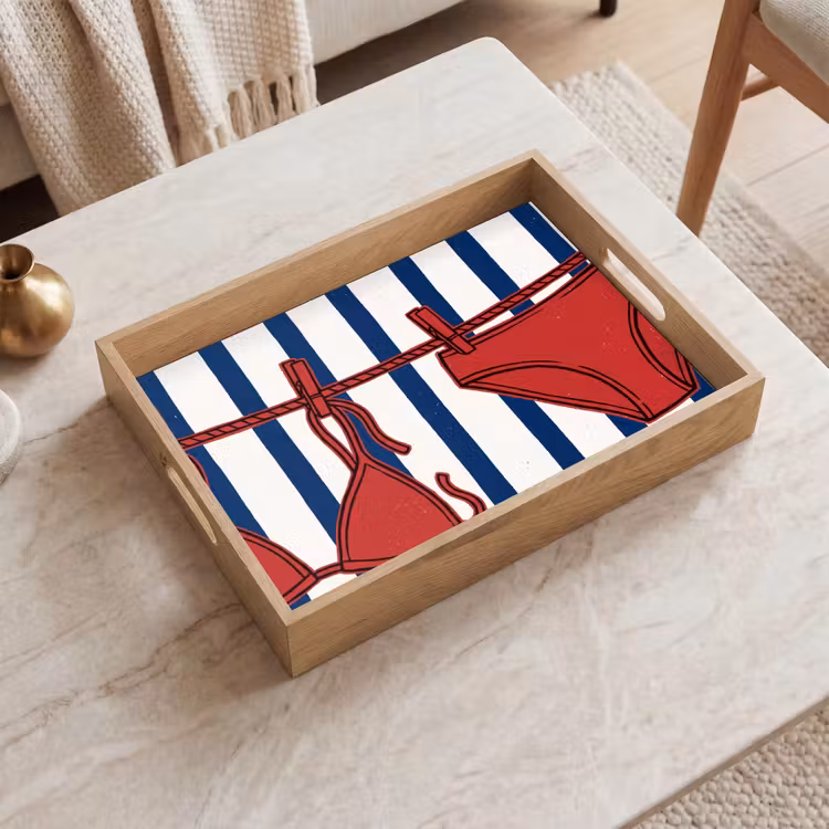 Dienblad - Badkleding - Waslijn - Zomer - Illustratie - Rood — 2