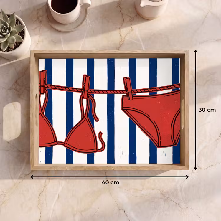 Dienblad - Badkleding - Waslijn - Zomer - Illustratie - Rood — 7