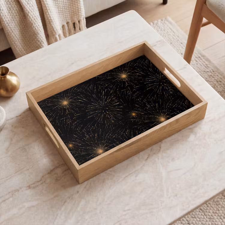 Dienblad - Vuurwerk - Patroon - Feestelijk - Goud - Zwart — 2