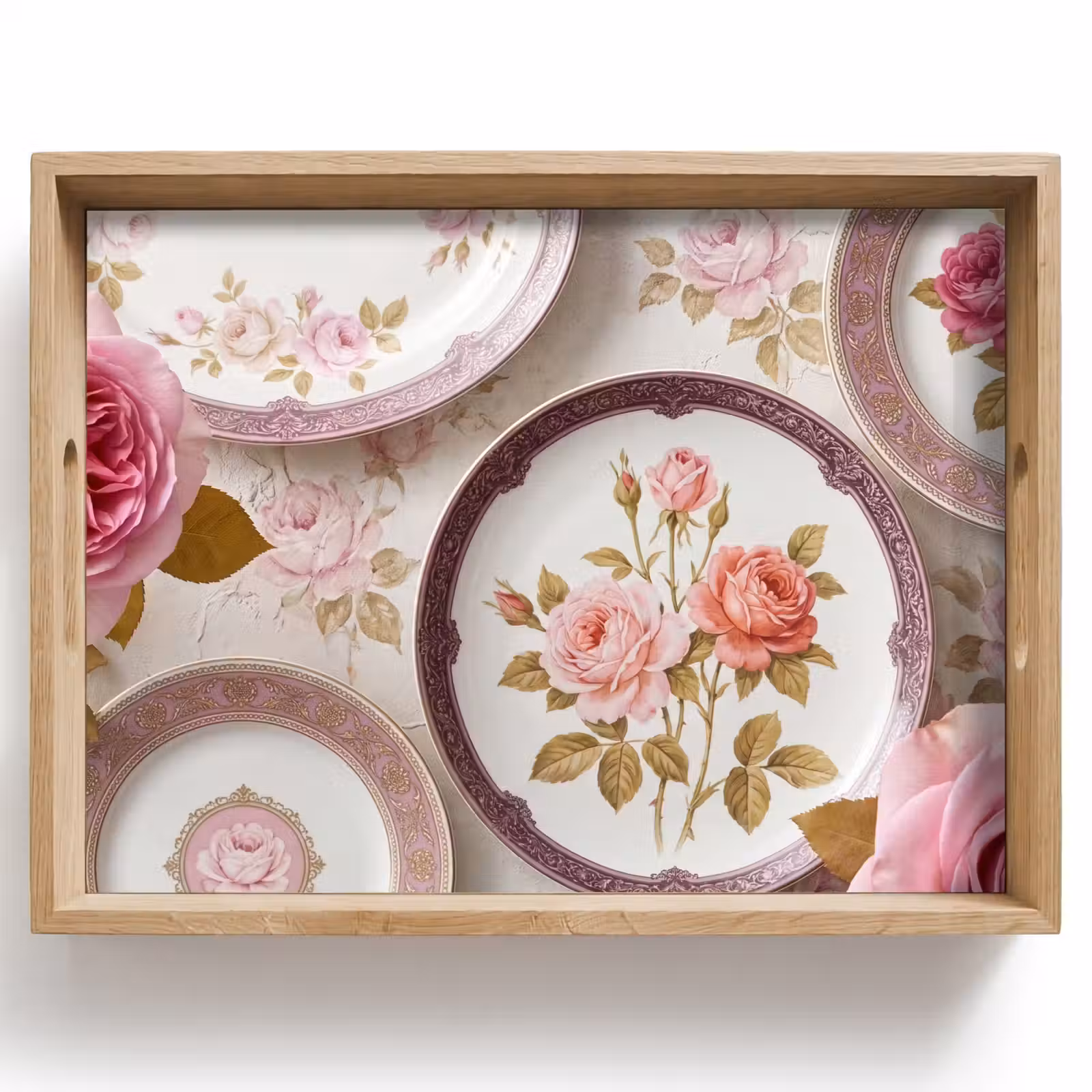 Dienblad - Bloemen - Patroon - Vintage - Roze - Decoratie — 1