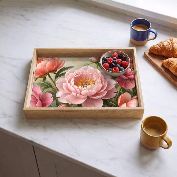 Dienblad - Bloemen - Roze - Klassiek - Gedetailleerd - Natuur — 3