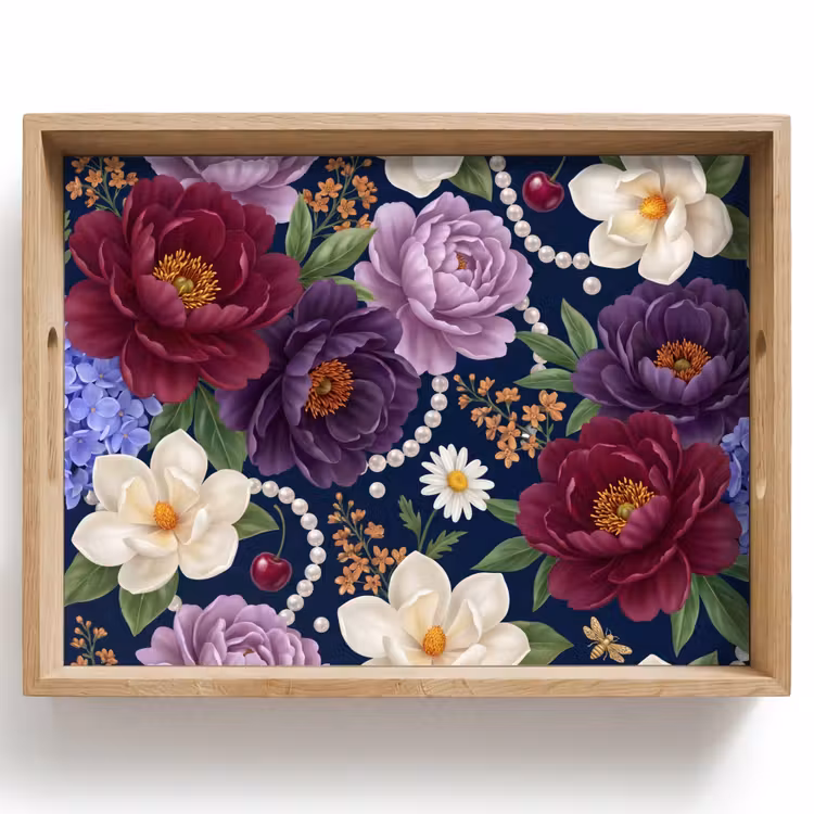 Dienblad - Bloemen - Parels - Decoratie - Modern - Blauw — 1