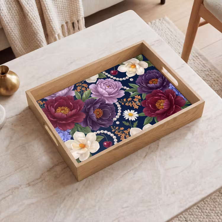 Dienblad - Bloemen - Parels - Decoratie - Modern - Blauw — 2