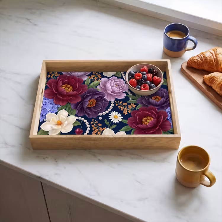 Dienblad - Bloemen - Parels - Decoratie - Modern - Blauw — 3