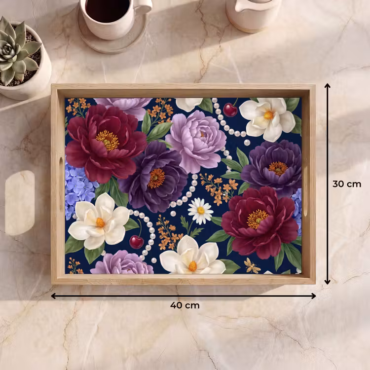 Dienblad - Bloemen - Parels - Decoratie - Modern - Blauw — 7