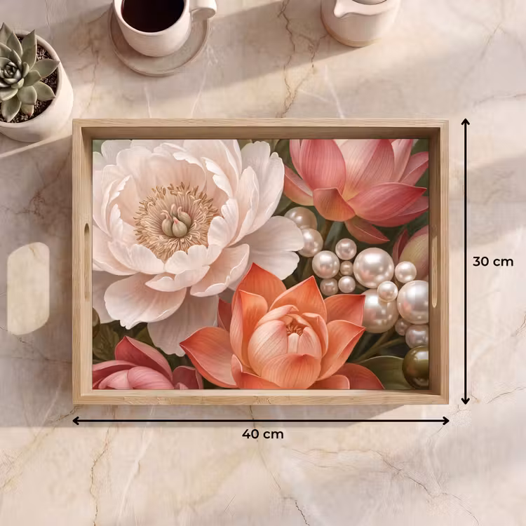 Dienblad - Bloemen - Parels - Elegant - Roze - Wit — 7