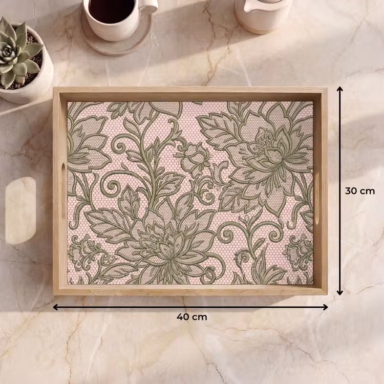 Dienblad - Bloemen - Kant - Patroon - Klassiek - Groen — 7