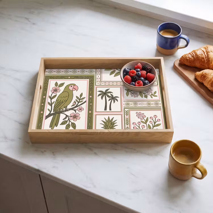 Dienblad - Vogel - Tropisch - Patroon - Decoratief - Groen — 3