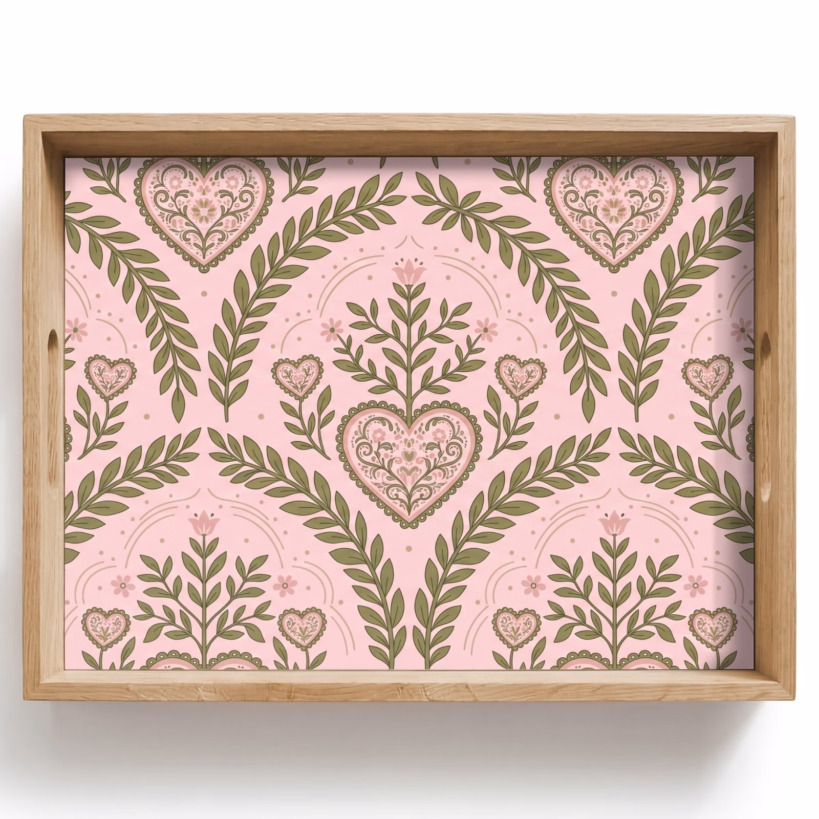 Dienblad - Patroon - Hart - Bloemen - Folkloristisch - Roze — 1