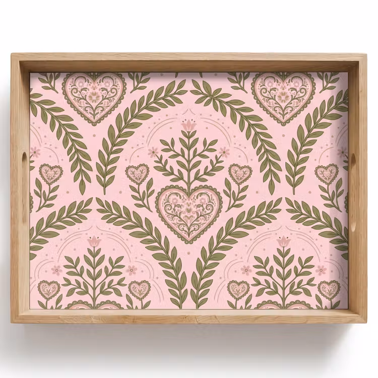 Dienblad - Patroon - Hart - Bloemen - Folkloristisch - Roze — 1