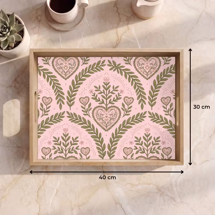 Dienblad - Patroon - Hart - Bloemen - Folkloristisch - Roze — 7