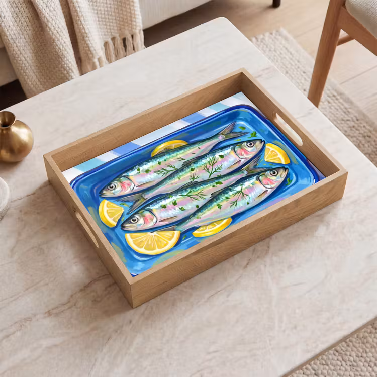 Dienblad - Vis - Citroen - Kruiden - Eten - Blauw — 2