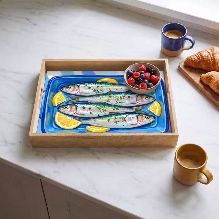 Dienblad - Vis - Citroen - Kruiden - Eten - Blauw — 3