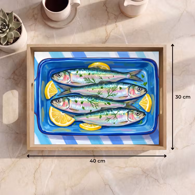 Dienblad - Vis - Citroen - Kruiden - Eten - Blauw — 7