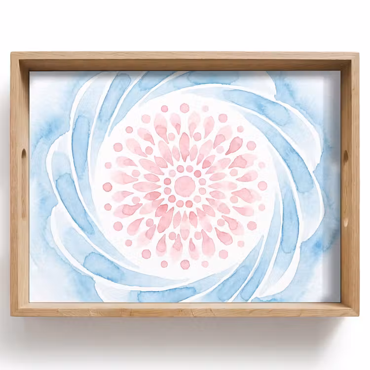 Dienblad - Abstract - Bloemvorm - Aquarel - Roze - Blauw — 1