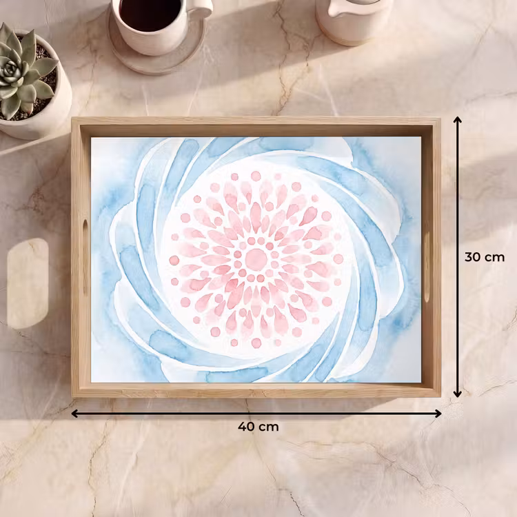 Dienblad - Abstract - Bloemvorm - Aquarel - Roze - Blauw — 7
