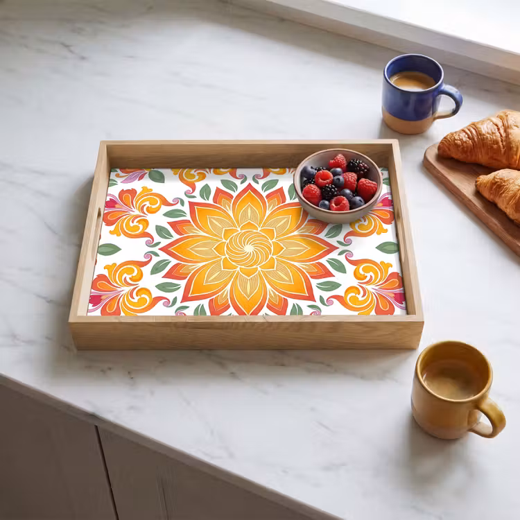 Dienblad - Mandala - Bloemen - Decoratie - Kleurrijk - Abstract — 3