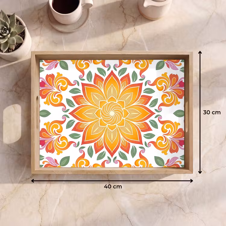 Dienblad - Mandala - Bloemen - Decoratie - Kleurrijk - Abstract — 7