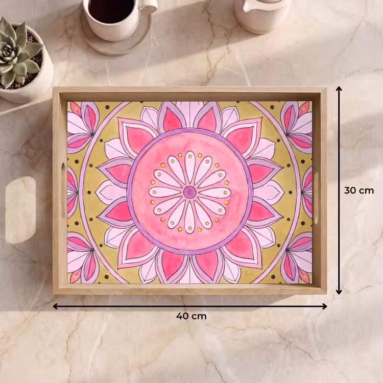 Dienblad - Mandala - Patroon - Kunst - Aquarel - Roze — 7