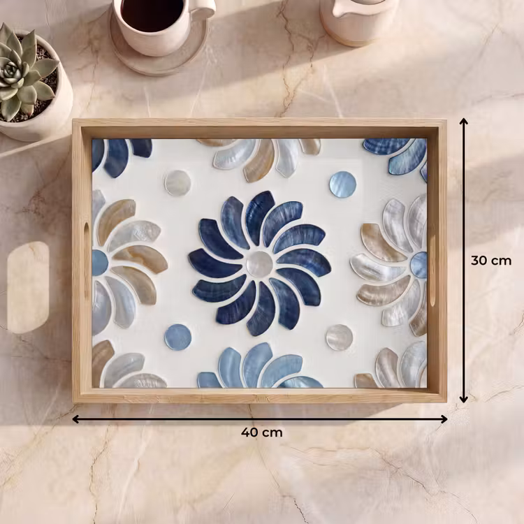 Dienblad - Bloemen - Parelmoer - Abstract - Patroon - Blauw — 7