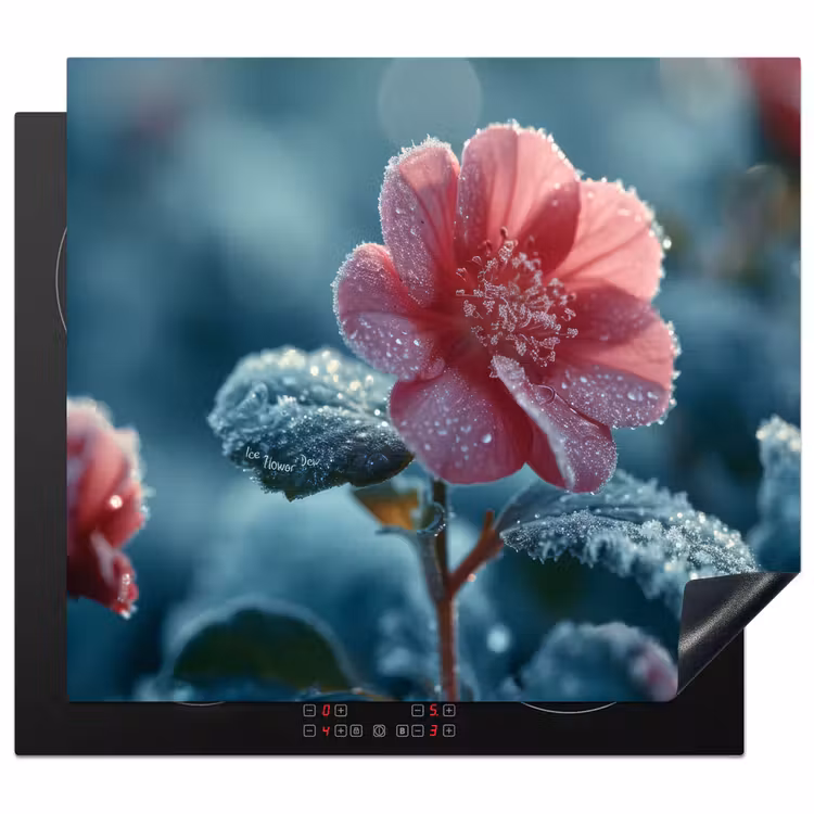 Inductie beschermer - Bloem - Roze - Winter - Druppels — 1