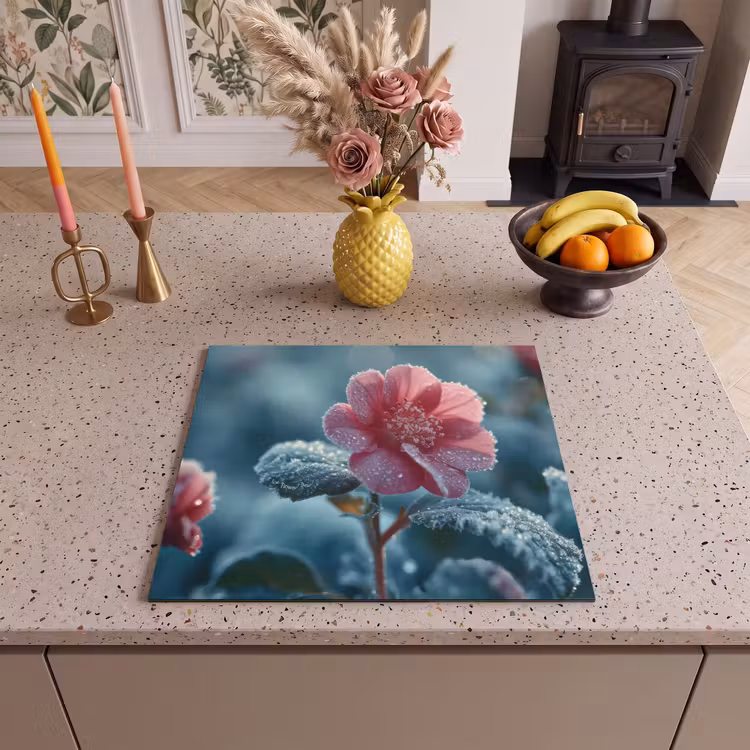 Inductie beschermer - Bloem - Roze - Winter - Druppels — 3