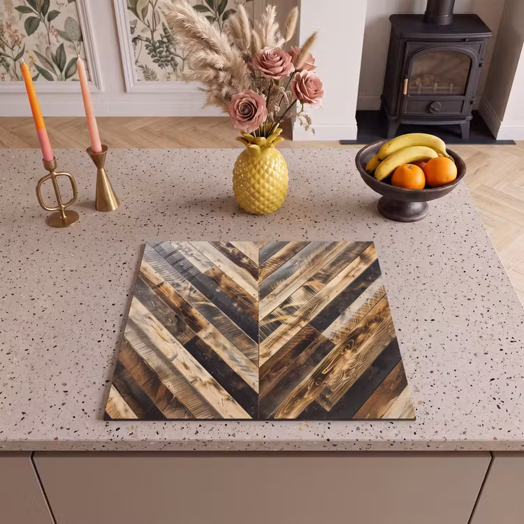 Inductie beschermer - Geschroeid Hout in Visgraat — 3