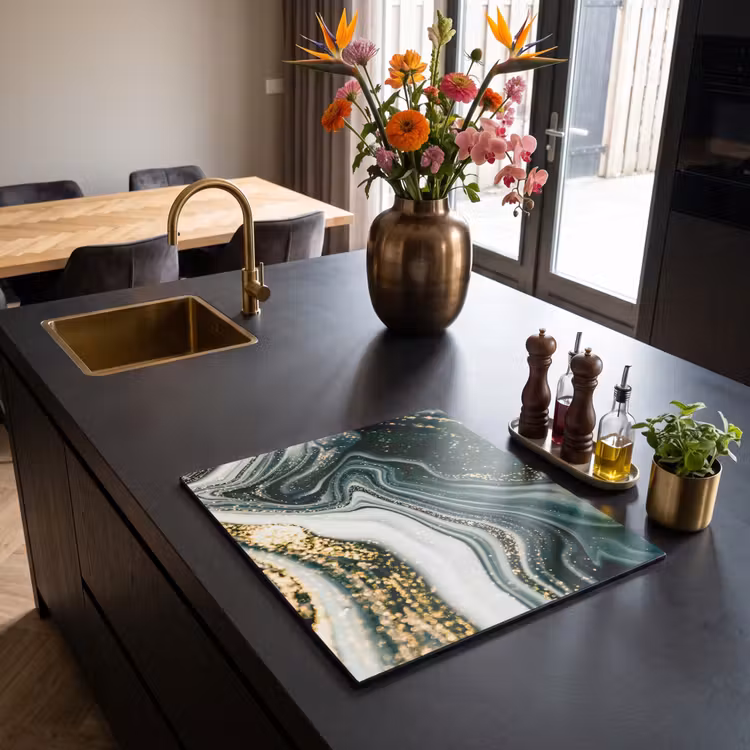Inductie beschermer - Golvend Marmer met Gouden Glans — 2