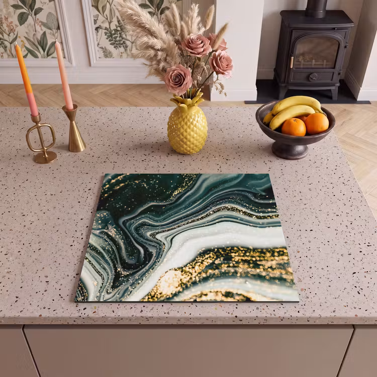 Inductie beschermer - Golvend Marmer met Gouden Glans — 3