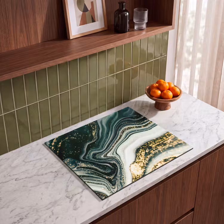 Inductie beschermer - Golvend Marmer met Gouden Glans — 4