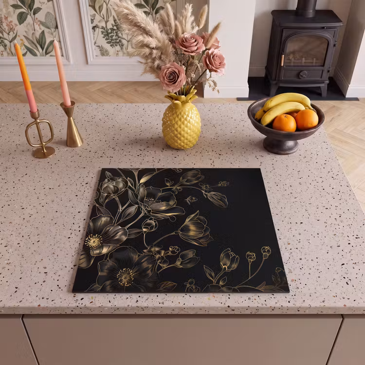 Inductie beschermer - Gouden Flora op Zwart Fluweel — 3