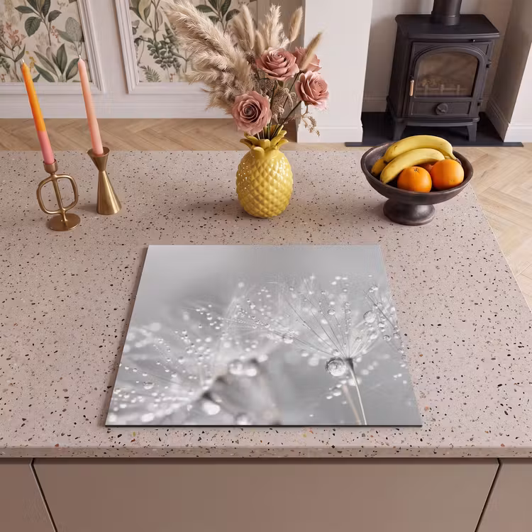 Inductie beschermer - Paardenbloem - Waterdruppels - Stilleven - Modern — 3