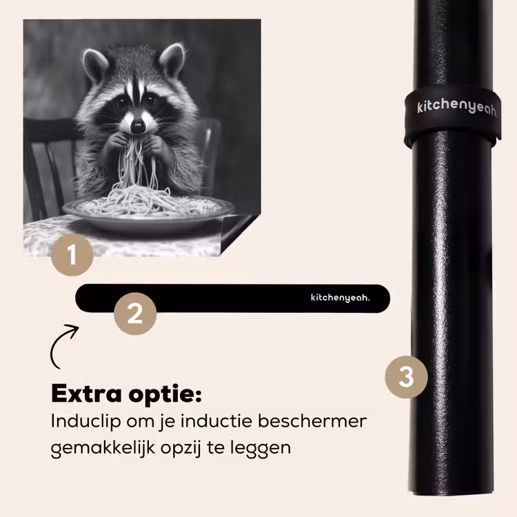 Inductie beschermer - Wasbeer - Cute - Pasta - Tafelkleed - Zwart - Wit — 8