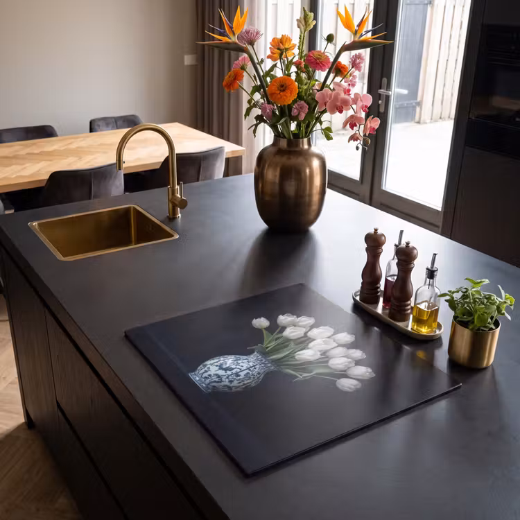 Inductie beschermer - Wit - Bloemen - Tulpen - Vaas — 2