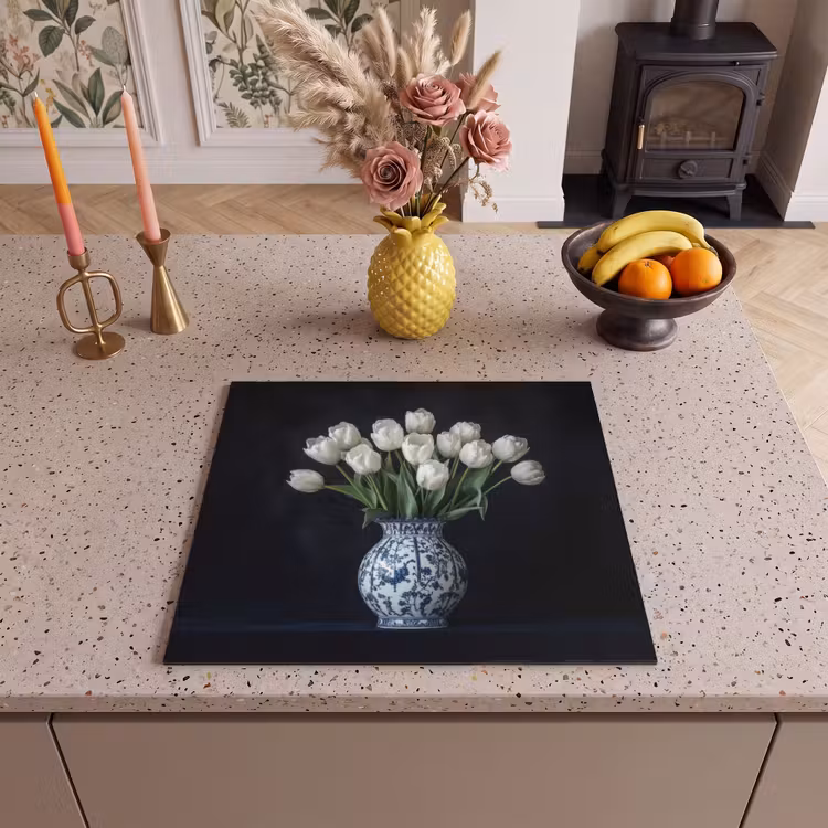 Inductie beschermer - Wit - Bloemen - Tulpen - Vaas — 3