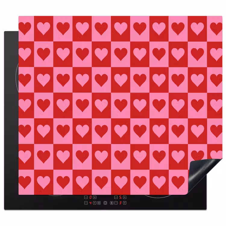 Inductie beschermer - Rood - Roze - Schaakbord - Valentijn — 1